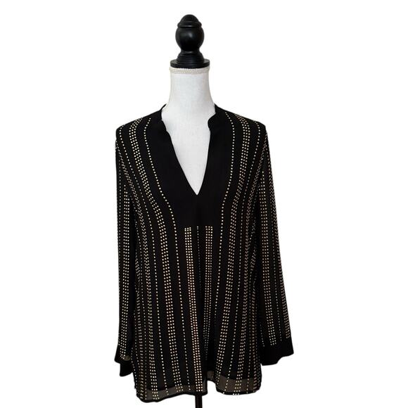 Michael Michael Kors Black Gold Beaded Starry Long Sleeve Tunic Blouse Size M - Picture 1 of 9
